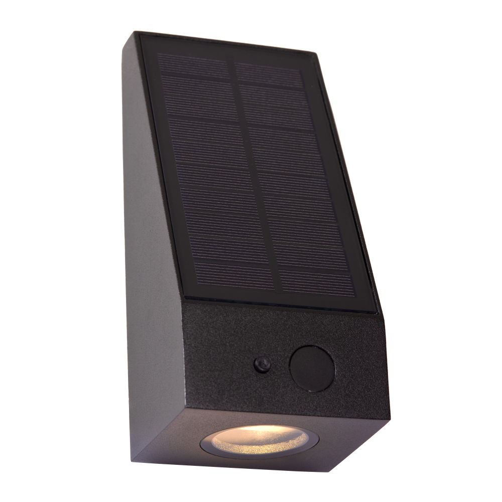 Lucide IRWIN - Nástěnné svítidlo vnitřní/venkovní - LED stmívatelné - 1x2W - IP54 - Senzor Den/Noc - Černá