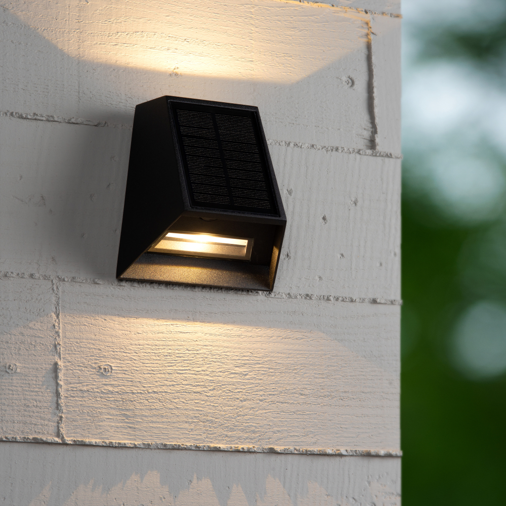 Lucide LUTON - Nástěnné svítidlo vnitřní/venkovní - LED stmívatelné - 1x1W - IP54 - Senzor Den/Noc - Černá