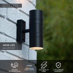 Lucide ARNE-LED - přisazené bodové svítidlo venkovní - Ø 6,3 cm - LED - GU10 - 2x5W 2700K - IP44 - Černá 14867/11/30