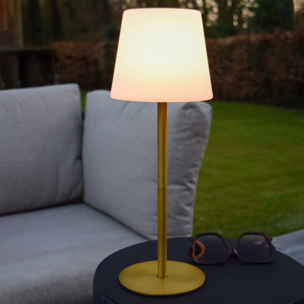 Lucide TYON - Nabíjecí stolní lampa Vnitřní/Venkovní - baterie - Ø 15 cm - LED stm. - IP65 - zlatá / Mosaz