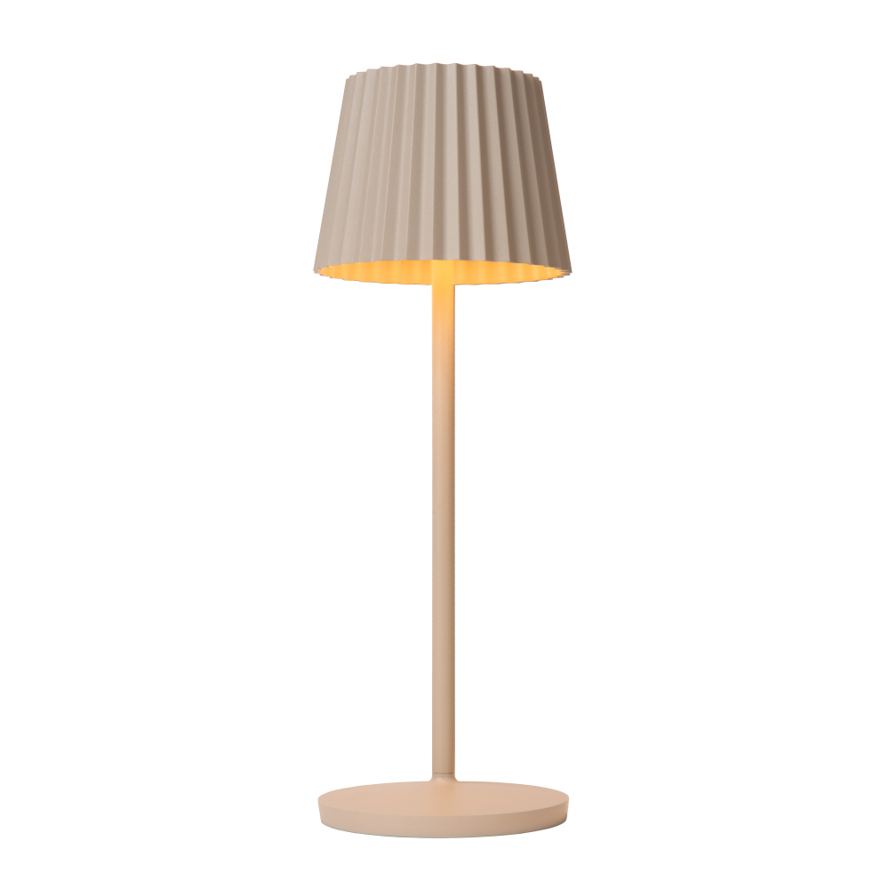 Dobíjecí stolní stmívatelná LED venkovní lampa Lucide JUSTINE - 1x2W 2700K – IP54 – S bezdrátovou nabíjecí podložkou – krémová