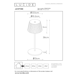Dobíjecí stolní stmívatelná LED venkovní lampa Lucide JUSTINE - 1x2W 2700K – IP54 – S bezdrátovou nabíjecí podložkou – krémová