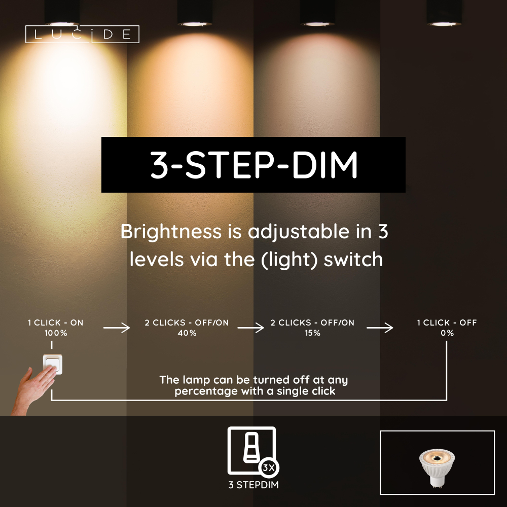 Lucide MR16 - Led žárovka - Ø 5 cm - LED stmívatelná. - GU10 - 1x5W 2600K/2800K - 3 Stmívatelné - Bílá