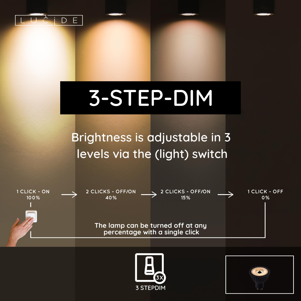 Lucide MR16 - Led žárovka - Ø 5 cm - LED stmívatelná. - GU10 - 1x5W 2600K/2800K - 3 Stmívatelné - Černá