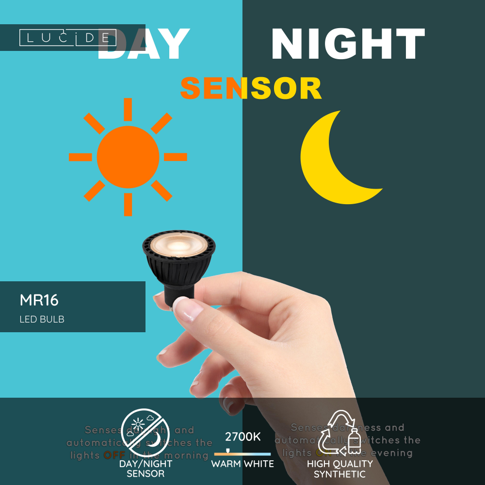 Lucide MR16 - Led žárovka - Ø 5 cm - LED - GU10 - 1x5W 2700K - Senzor Den/Noc - Černá