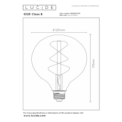 Lucide G125 Třída B - Žárovka s vláknem - Ø 12,5 cm - LED stmívatelná. - E27 - 1x7W 2700K - Transparent