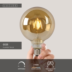 Lucide filamentová LED žárovka G125 E27/8W 800LM 2700K