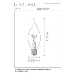 Lucide LED žárovka - okrasné vlákno - Ø 3,5 cm - stmívatelné - 1x3W 2200K - Jantarová 49036/03/62