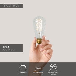 Lucide ST64 filamentová LED žárovka Ø 6,4 cm E27 1x4,9W 2700K průhledná