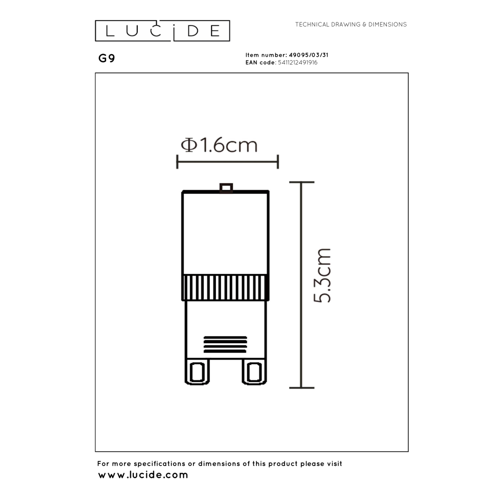 Lucide G9 - LED žárovka - Ø 1,6 cm - LED stmívatelná. - G9 - 1x3,5W 2700K - Bílá