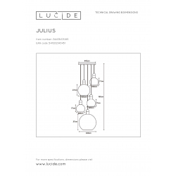 Lucide JULIUS závěsné svítidlo 5x E27  Smoke Glass