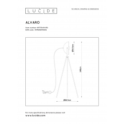 Lucide ALVARO Stojací lampa E27/40W  černá/ mosaz