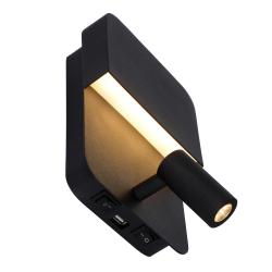 Lucide 79200/08/30 BOXER nástěnná lampa LED 5W+3W+ USB černá