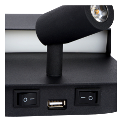 Lucide 79200/08/30 BOXER nástěnná lampa LED 5W+3W+ USB černá