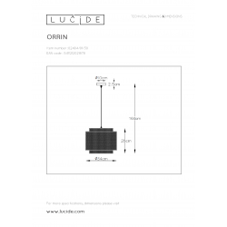 Lucide ORRIN - závěsné svítidlo - Ø 34 cm - Černá 02404/01/30
