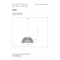 Lucide MESH - závěsné svítidlo - Ø 46 cm - Černá 78387/01/30