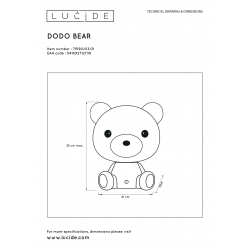 Lucide DODO Bear - stolní lampa dětská - stmívatelné - Bílá 71590/03/31