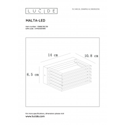 Lucide MALTA-LED - nástěnné svítidlo venkovní - LED - 1x5,4W 2700K - IP54 - Černá 15800/05/30