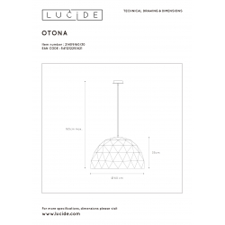 Lucide OTONA - závěsné svítidlo - Ø 60 cm - Černá 21409/60/30