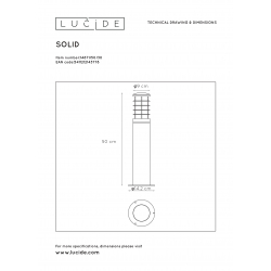 Lucide 14871/50/30 SOLID sloupek IP54 E27 H50cm černá
