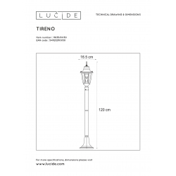 Lucide 11835/01/30 TIRENO svítidlo venkovní H110cm E27/60W černá IP44