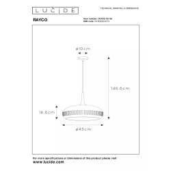 Lucide RAYCO závěsné svítidlo Ø45 cm 1xE27 šedé