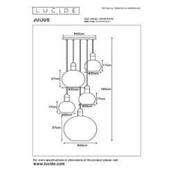 Lucide JULIUS závěsné svítidlo 5x E27  Smoke Glass