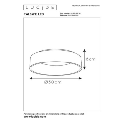 Lucide 46100/20/30 TALOWE - stropní svítidlo - Ø 30 cm - LED stmívatelné - 1x20W 3000K - černé