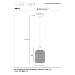 Lucide MESH - závěsné svítidlo - Ø 15 cm - Černá 43404/15/30